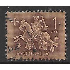 PORTUGAL 1953 1e BROWN ON PINK MEDIEVAL KNIGHT SG 1084 FINE USED