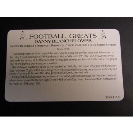 Fax Pax Football Greats 1989 - Danny Blanchflower N Ireland A Villa Spurs f5