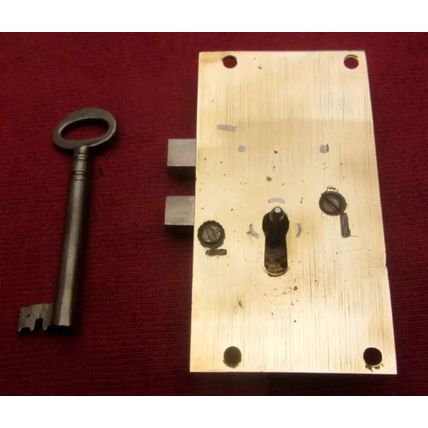 Antique Cabinet Cupboard Lock LEFT HANDED Georgian Brass & Steel 1 working Key