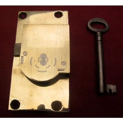 Antique Cabinet Cupboard Lock LEFT HANDED Georgian Brass & Steel 1 working Key