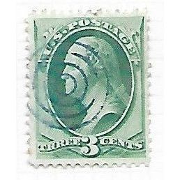 USA 1870 NATIONAL BANK NOTE 3c WASHINGTON TARGET BLUE CANCEL