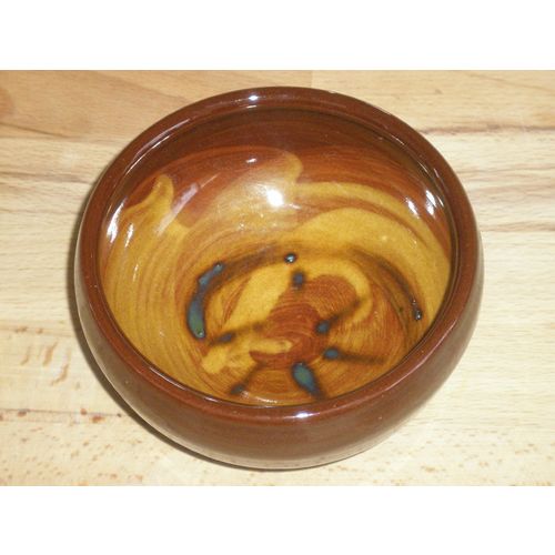 Brown & Mustard Yellow Studio Pottery bowl. Marked 'S'.