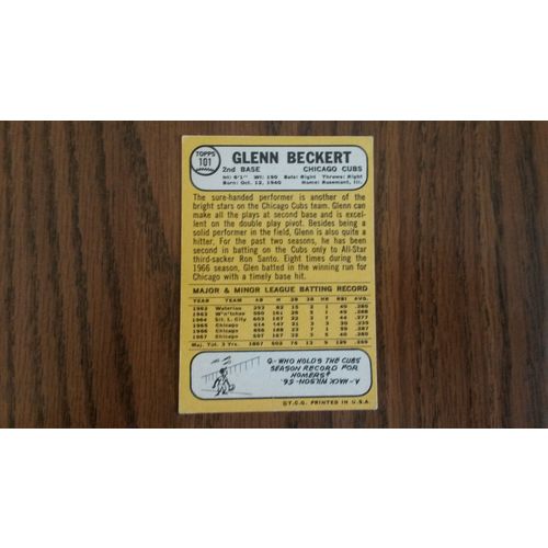 1968 Topps Card # 101 Glenn Beckert Poor (1) Chicago Cubs