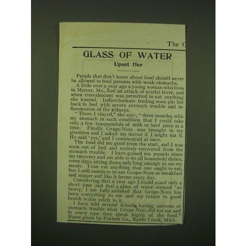 1902 Post Grape-Nuts Cereal Ad - Glass of water upset her