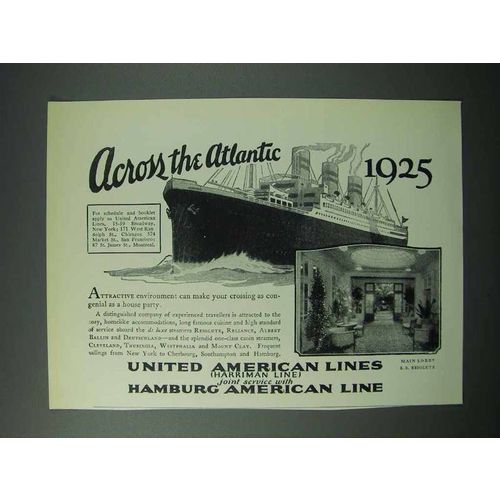 1925 United American, Hamburg American Line Cruise Ad - Atlantic