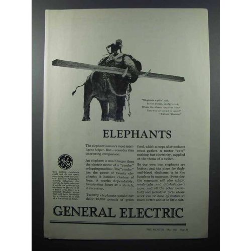 1927 General Electric Motor Ad - Elephants