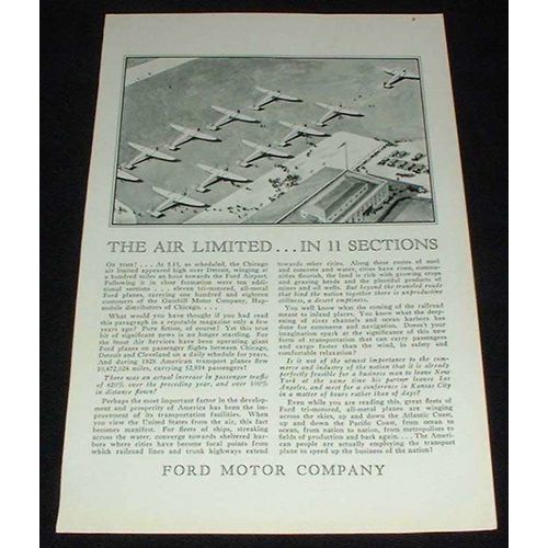1929 Ford Airplane Ad, Limited 11 Sections!!