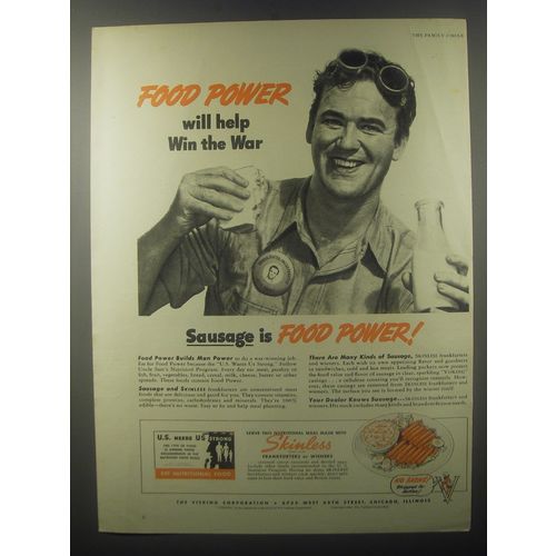 1942 Visking Skinless Frankfurters and Wieners Ad - Food will help win the war
