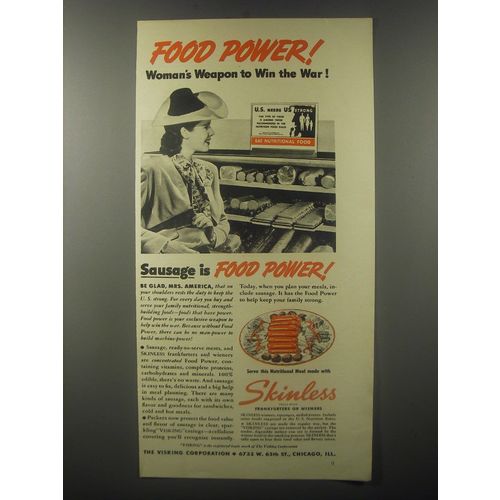 1942 Visking Skinless Frankfurters and Wieners Ad - Woman's weapon to win war!
