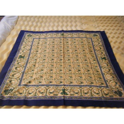 Japanese Import Royal Blue, Gold & Green Peacock Print Small Tablecloth Fabric