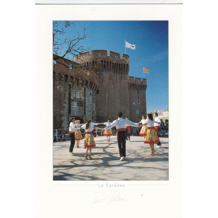 Sardane au pied Castillet Perpignan France Postcard unused VGC