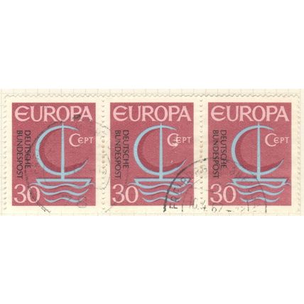 Germany 1966 - SG1425 - 30pfg Europa "Ship"x3 strip - used