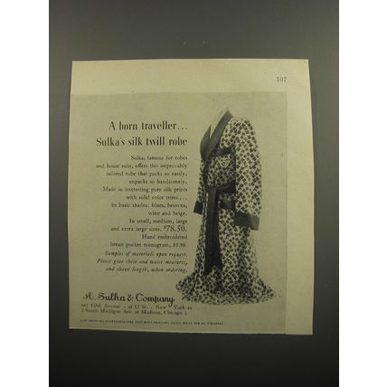 1951 A. Sulka Silk Twill Robe Ad - A born traveller