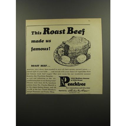 1953 Peachtree Restaurant Ad - This roast beef made us famous!