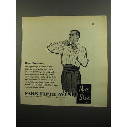 1955 Saks Fifth Avenue Fashion Ad - Dress Dacron