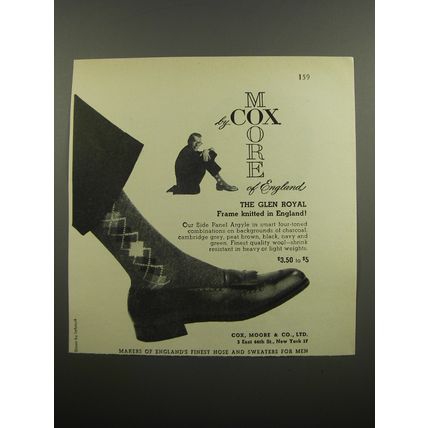 1955 Cox, Moore & Co. Glen Royal Socks Advertisement