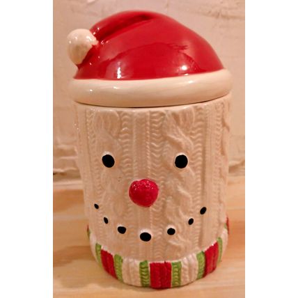 Merry Mistletoe Snowman Sweater 9" Cookie Jar Treat Jar Winter Christmas Decor