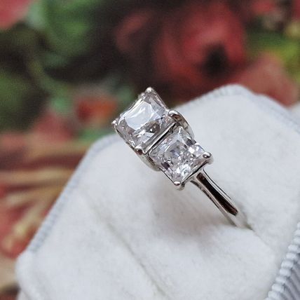 3ct Princess Cut Trilogy Ring Sz S½ Made With Swarovski Zirconia Plat 925 Silver