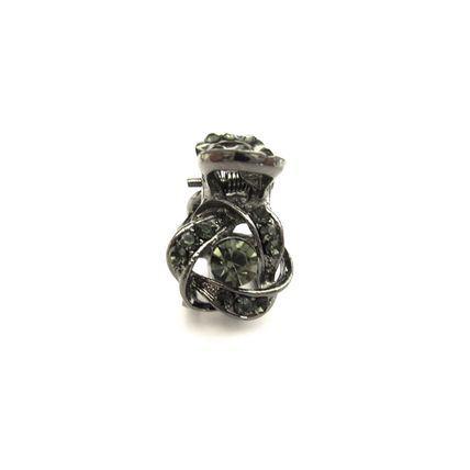 Small tiny dark silver metal hair claw clip with gray crystals