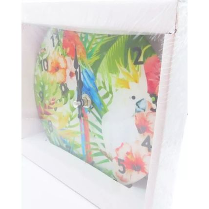 Cockatoo & Parrot Wall Clock Round Glass 17 CM Time Gift Home Decor