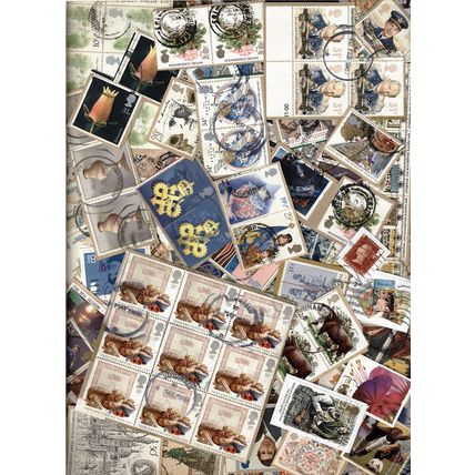 200+ GB Commemorative STAMPS KILOWARE inc HVs -NO Christmas on paper LotYZ 2pics
