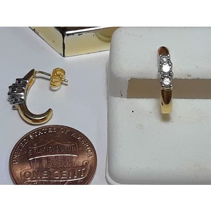 Estate .30ctw Natural Triple Rd Diamond 14Kt 2Tone J Hoop Stud Earrings #20574