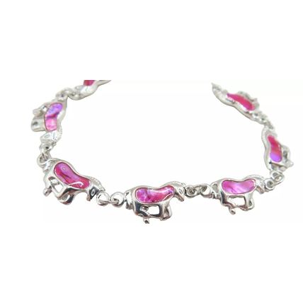 Galloping Horse Linked Bracelet Pink Dyed Paua Shell 18 CM Ladies Jewellery