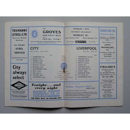 MANCHESTER CITY v LIVERPOOL Div1 20/08/1969