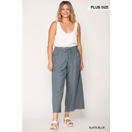 Women's Frayed Wide Leg Pants With Pockets