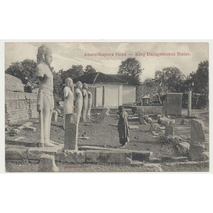 Ceylon Sri Lanka Anuradhapura Ruins King Dutugemunus Statue. Early 20th C. RPPC