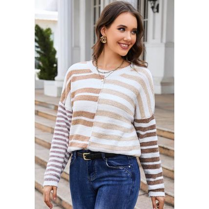 Stripe Blocked Drop Shoulder Slouchy Sweater
