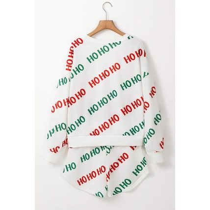 White Christmas HOHOHO Print Drop Shoulder Pullover and Casual Shorts Set