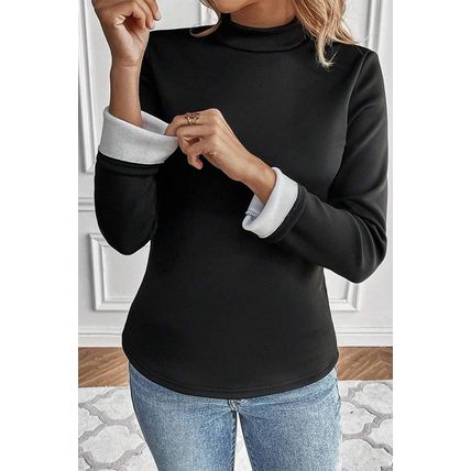 Black Mock Neck Thermal Lined Long Sleeve Tee