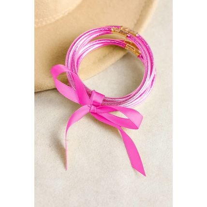 Pink 5pcs Glitter Jelly Bow Knot Ribbon Bracelet Set