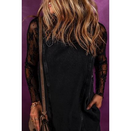 Black Sleeveless Shift Denim Dress