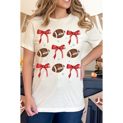 White Bowknot Rugby Graphic Crew Neck Tee