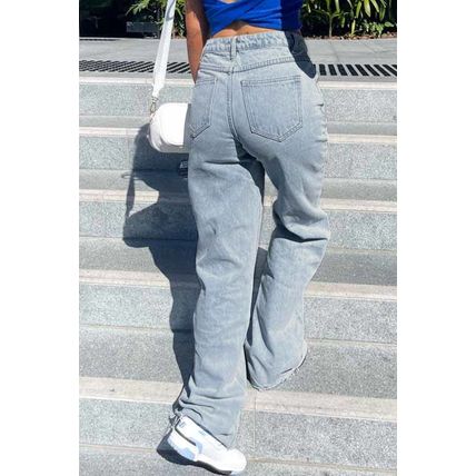 Sky Blue Mid Rise Asymmetrical Waist Wide Leg Jeans