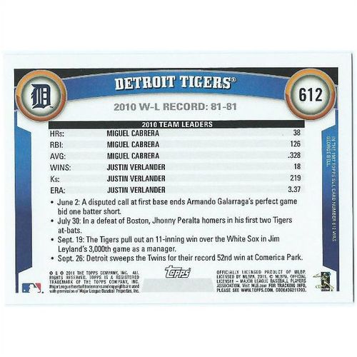 2011 Topps - #612 - Detroit Tigers