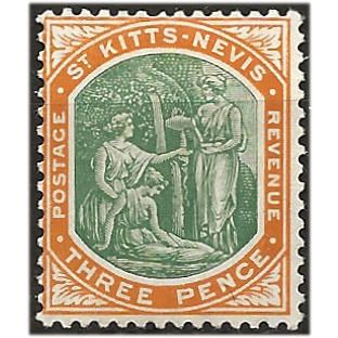 St Kitts-Nevis 1906 SG18 3d Deep Green & Orange Mounted Mint . ..