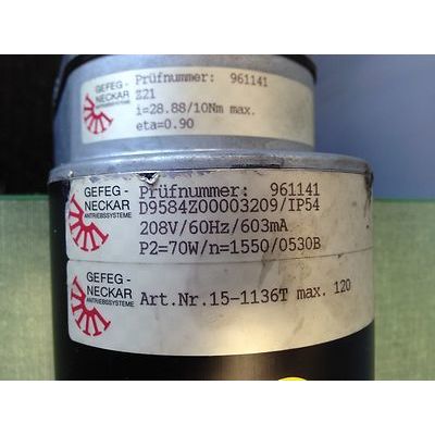 GEFEG-NECKAR 15-1136T,961141,Z21 CONVEYOR MOTOR,208 VAC D9584Z00003209/IP54,TA