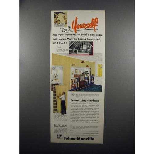 1953 Johns-Manville Ceiling Panels and Wall Plank Ad