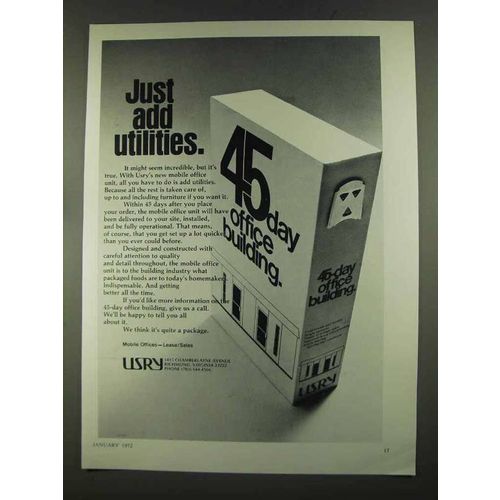 1972 USRY Mobile Offices Ad - Just Add Utilities