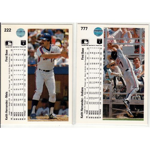 TWO 1990 Upper Deck Keith Hernandez cards #222 & #777 – Mets, Indians