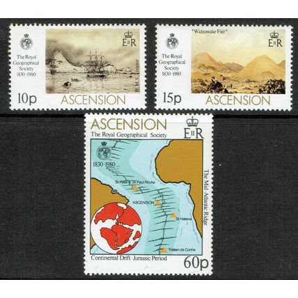Ascension 1980 150th Anniv Royal Geographical Society set 3v SG274-276 UM