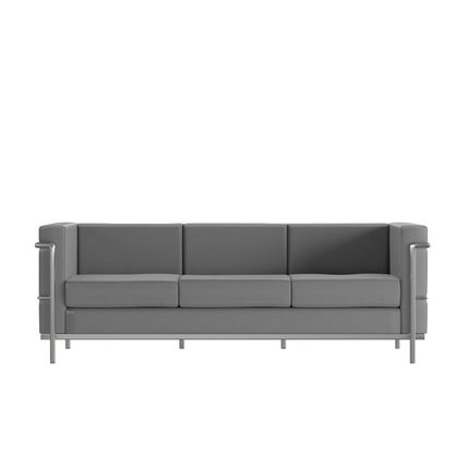 Stainless Exo-Frame Leather-Soft French Swiss 3-Seat Sofa Black White Brown Gray