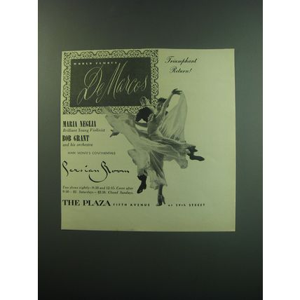 1949 The Plaza Hotel Ad - World Famous De Marcos Triumphant Return