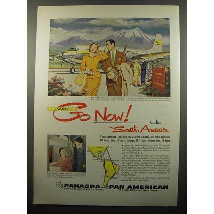 1950 Panagra and Pan American Airways Ad - Fastest.. Go Now! To South America
