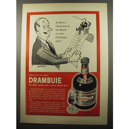 1950 Drambuie Cordial Ad - Cartoon by Sam Cobean - A chairman of the Board