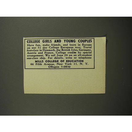 1954 Mills College of Education Ad - College girls and young couples