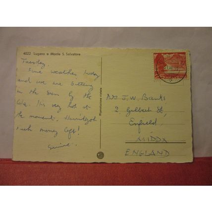 MONT SALVTORE, LUGANO, SWITZERLAND. used vintage postcard 1955 pm /